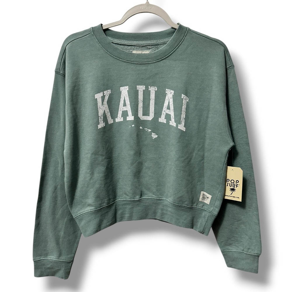NEW Kauai Hawaii Graphic Crew Neck Pullover Sweatshirt Women's S Green Souvenir